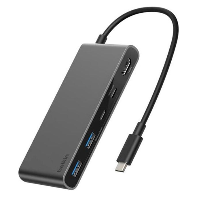 Belkin Connect 7-In-1 USB-C Hub Mit Dual USB-C Ports Silber (USB-C, 7 Ports) (AVC023HQSGY)