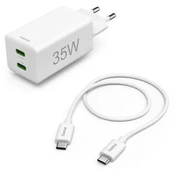 HAMA Schnellladegerät 2x USB-C PD/Qualcomm Mini-Ladegerät 35W weiß