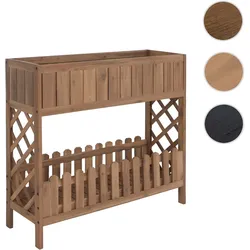 Hochbeet HWC-P83, Blumen-/Pflanzkasten Blumenregal Ablage, Outdoor Akazie Holz FSC®-zertifiziert 90x95x31cm ~ hellbraun
