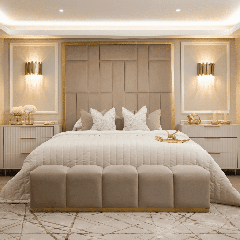 Kensington Mink & Gold Premium Abstract Headboard, Super King / No Wings