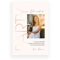 Einladungskarten 50. Geburtstag mit eigenen Fotos gestalten im Design "Einladungskarte 50. Geburtstag: Edle Party mit Foto in Rosa" - Musterkarte - Karten einfach online bei wunderkarten gestalten...