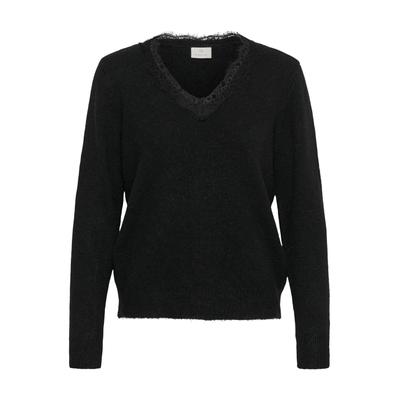 Strickpullover KAFFE "KAFFE Strickpullover KAblare", Damen, Gr. XL, schwarz (meteorite), Pullover Strickpullover
