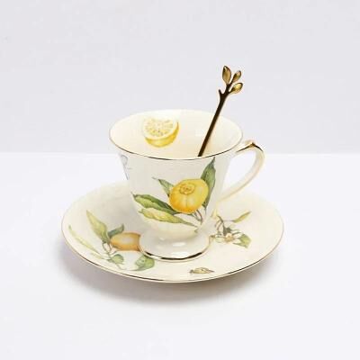 Uplifted Finds European Style Lemon Pattern Ceramic Dining Set Elegant Dinner, Steak & Dessert Plates 200 Ml Coffee Set