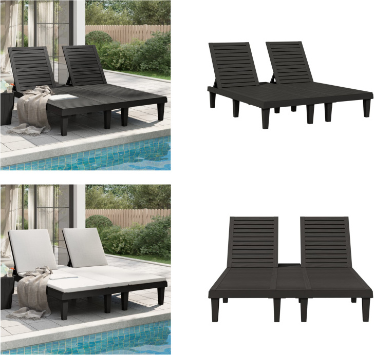 vidaXL Doppel Sonnenliege Schwarz 155x138x83 cm Polypropylen - Sonnenliege - Sonnenliegen - Sonnenbett - Tagesbett