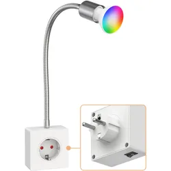 ledscom.de Steckdosenlampe LESCH Leselampe, chrom/weiß inkl. Smart Home GU10 LED Lampe 5,5W, 473lm
