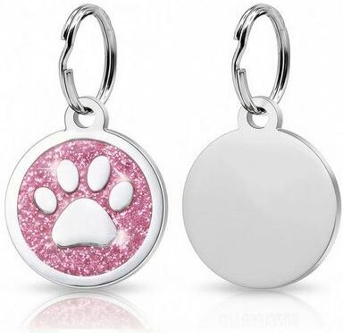 Inspired Living Personalized Glitter Paw Pet ID Tag For Dogs & Cats pink Tag style B