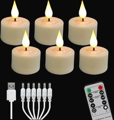 Uplifted Finds Rechargeable LED Flameless Candle Set With Timer Remote And Black Votive Cups For Indoor Home Decor 6pcs