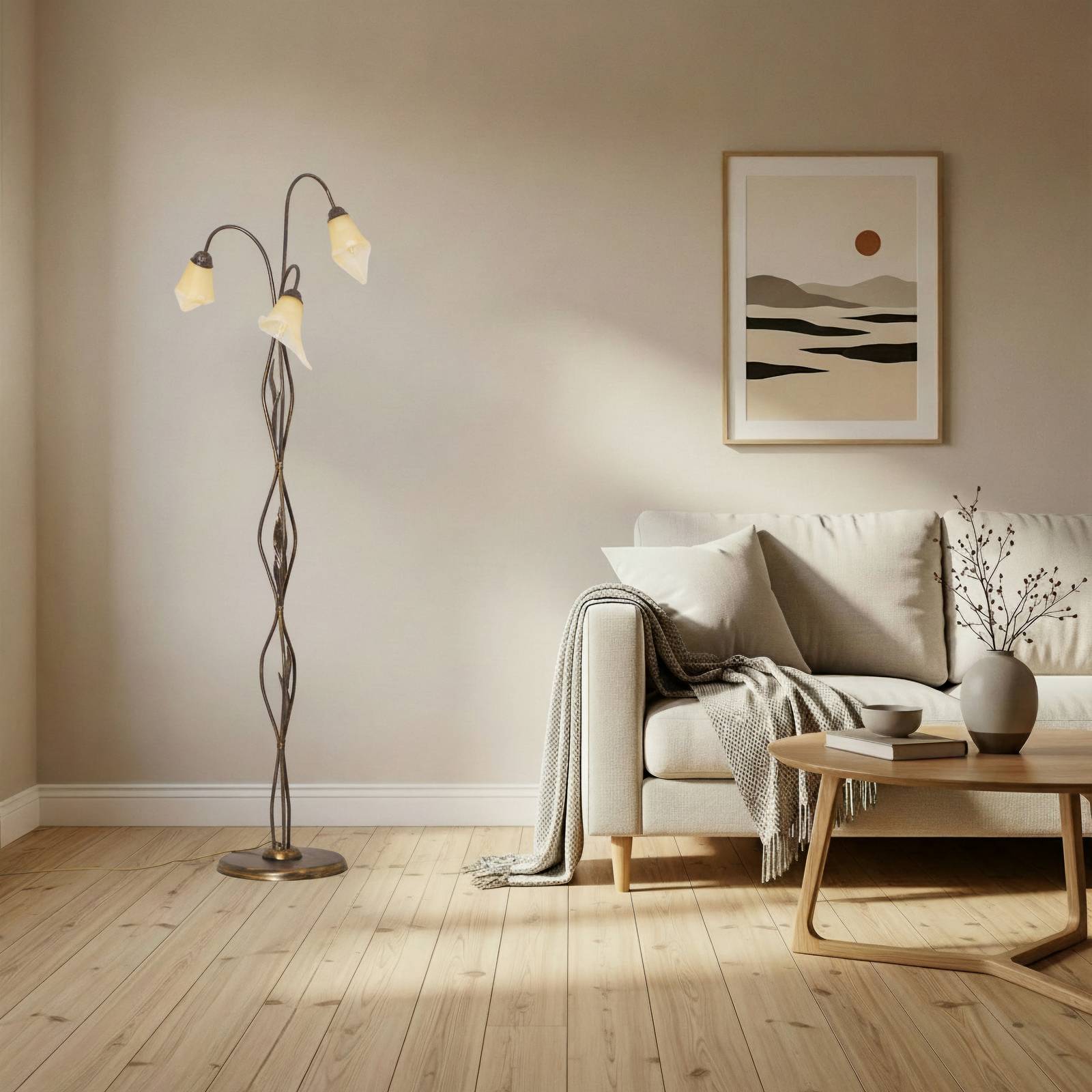 Stehlampe Alga ONLI, bronze / altmessing, für Wohn- / Esszimmer, Metall, Florentiner, Stehlampe