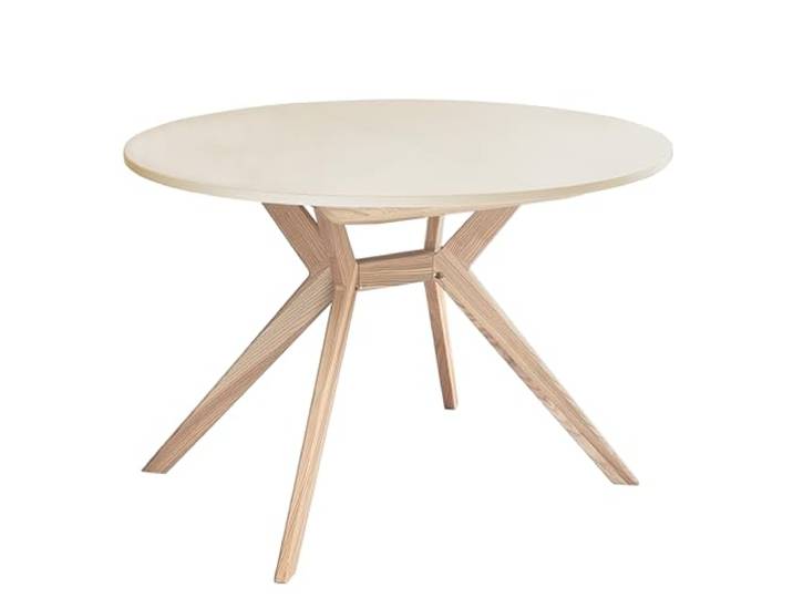 RAGABA, Biju, Runder Esstisch, 110 cm, Esstich für 6 Personen, Massives Eschenholz und MDF-Platte, Platzsparend, Erweiterbarer, Kreideweiß