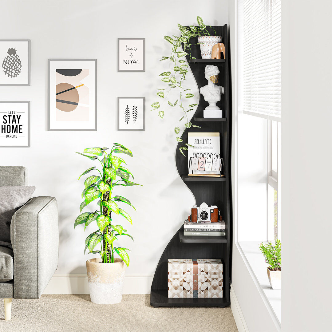 Blue Elephant 179 cm H x 48 cm W Corner Bookcase Black 179cm H X 48cm W X 50cm D