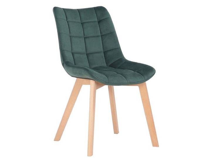 Chaise de salle a manger x1 rembourrage genereux en velours vert pietement en bois 10_0002084