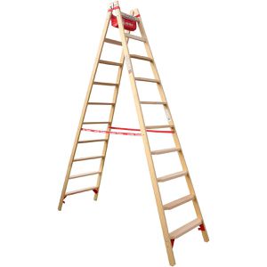 Euroline Stehleiter Nr. 10577, 1057710, beidseitig begehbar, aus Holz, bis 150kg, mit 2 x 10 Stufen