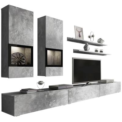 Wohnwand OTTO HOME "Baros", grau (beton, optik), B:270cm, Kastenmöbel-Sets, Wohnwand