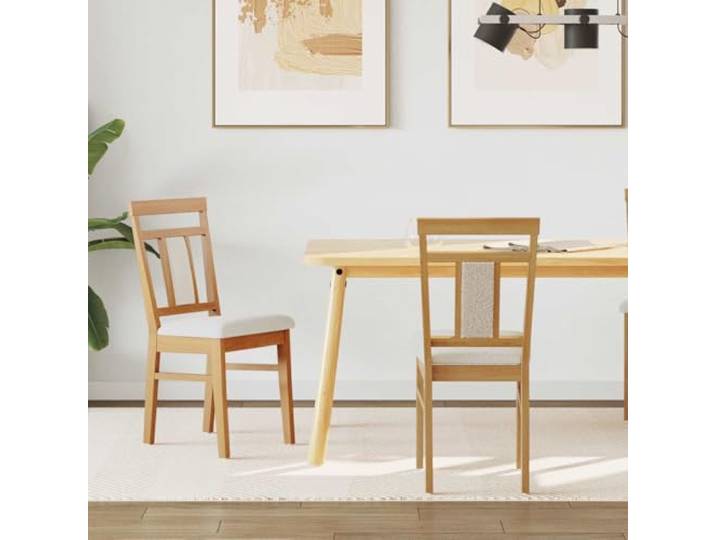 HMDNGOUT Esszimmerstuhl 2 STK Massives Gummiholz Natürlich und Hell Gepolsterter Sitz,vintage Landhausstil,lackierte Oberfläche,Esszimmer Küche Arbeitszimmer,leicht zu pflegen