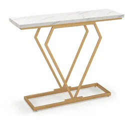 COSTWAY Konsoletisch, Eingangstisch, Schmaler Flurtisch mit Marmor-Optik & Geometrischem Metallrahmen