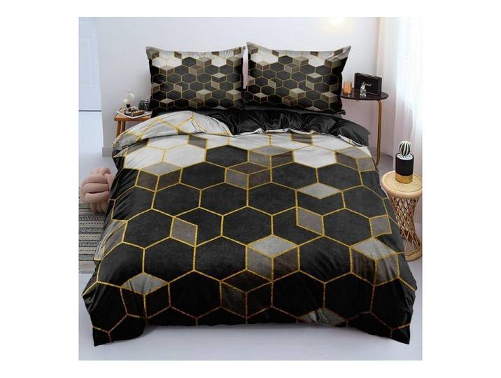 LuxusKollektion Jugendbettwäsche Bettwäsche Set 155x220cm Schwarz Geometrie Wabe