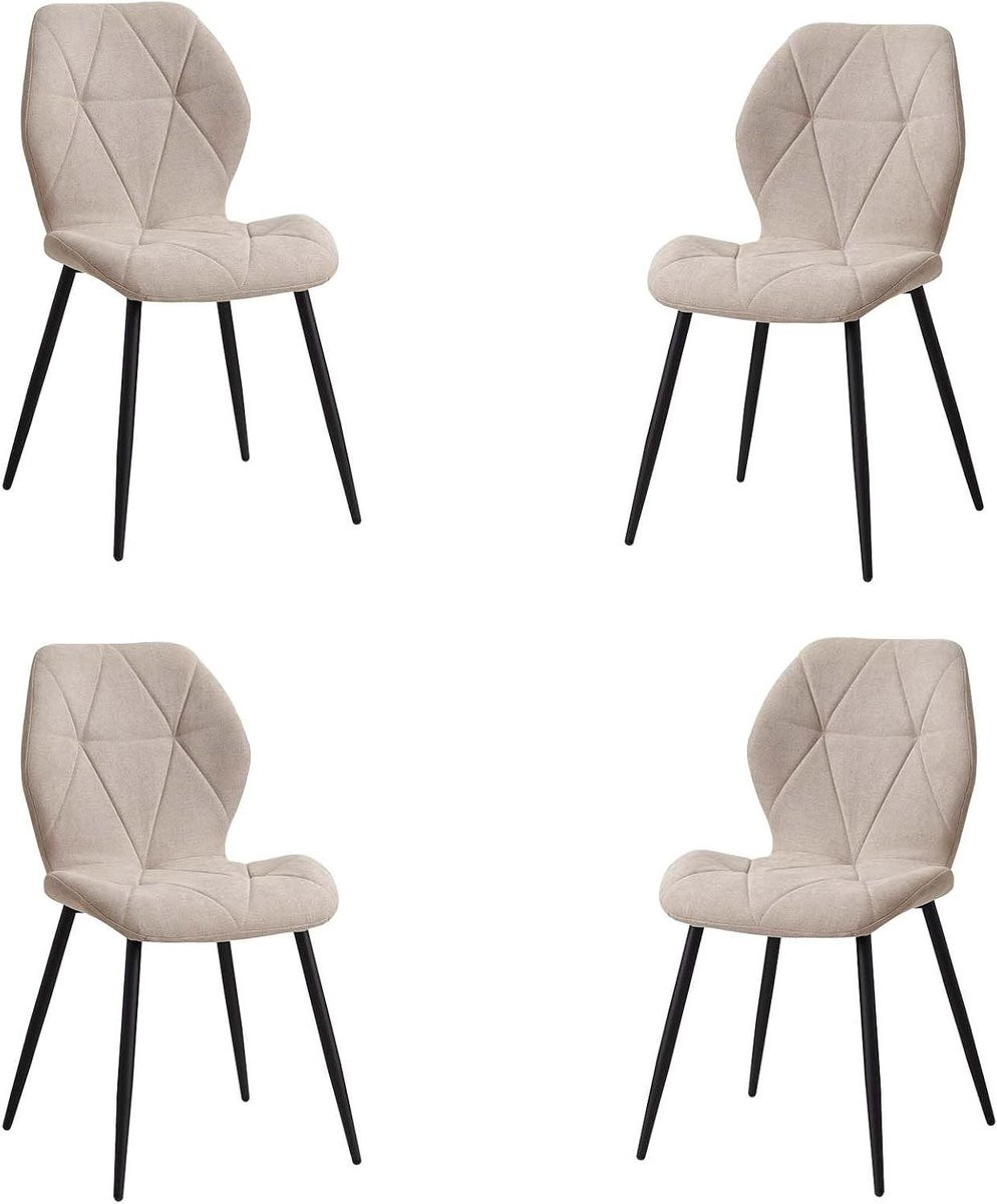 Set van 4 stoffen eetkamerstoelen met verstelbare voetdoppen - Khaki