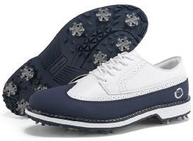 LightInthebox Men's White and Tan Golf Shoes, Leather Upper, Lightweight Cushioning, Anti-Slip Sole, Ideal for Golf Course and Outdoor Activities