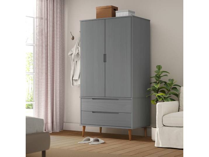 vidaXL Kleiderschrank MOLDE Grau 90x55x175 cm Massivholz Kiefer