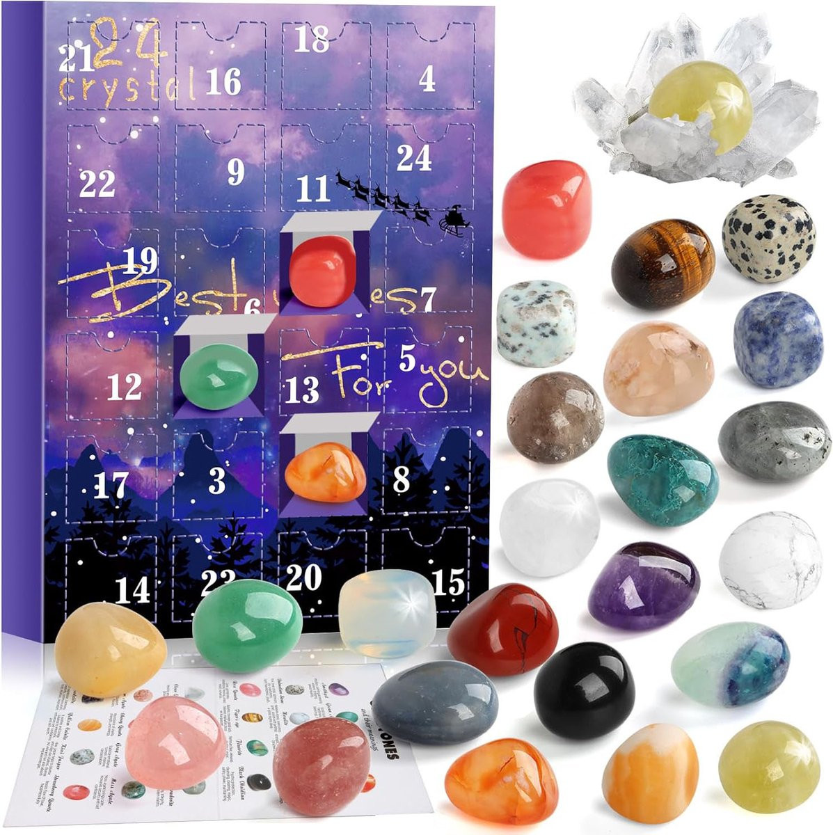 Natuurlijke Kristallen Adventskalender 2023 - 24 Dagen met Rotsen, Edelstenen en Fossielen