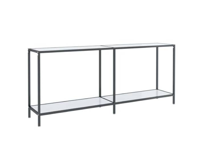Favemtsl Konsolentisch Weiß 180x35x75,5 cm Flurtisch Hartglas Stahl Stilvoller Beistelltisch für Wohnzimmer und Flur mit zweistufiger Ablagefläche für Dekoration und Bücher.