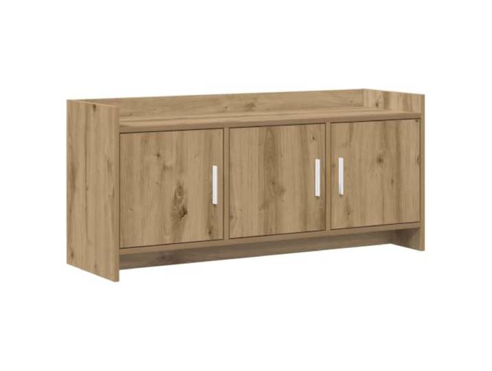 HGFDVCMR TV-Schrank 102x33x47 cm Lowboard Fernsehtisch Artisan-Eiche Dreitüriger Medienschrank aus Holzwerkstoff mit Metallgriffen. Kompaktes Design für Wohnzimmer und Schlafzimmer.