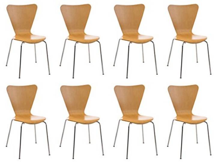 CLP 8X Konferenzstuhl Calisto Mit Holzsitz Und Stabilem Metallgestell I 8X Platzsparender Stapelstuhl, Farbe:Natur