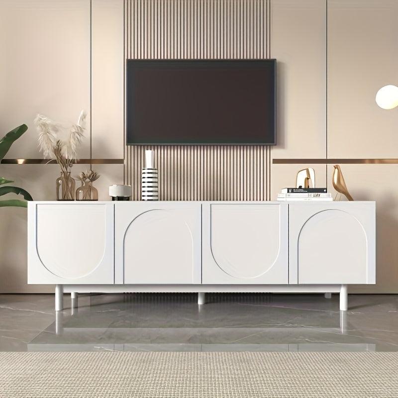 TV-Möbel - Weißes TV-Schrank aus Bambus - Verstellbare Regalböden - Leichtes, schlichtes Design