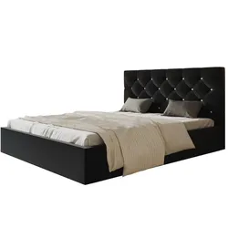 BETT 90x200 - Polsterbett mit Bettkasten und Holzrahmen - Elegant Betten - Weicher Jasminstoff - Kollektion Boston, Schwarz