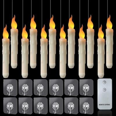 Inspired Living Magic Floating LED Candles With Wand Remote Flameless Flickering Hanging Decor remote Control