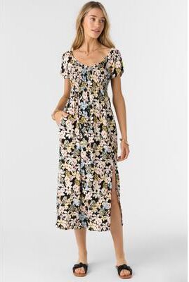 O'Neill s Hayzel Camden Tropical Midi Dress in Black, Size Small, Viscose