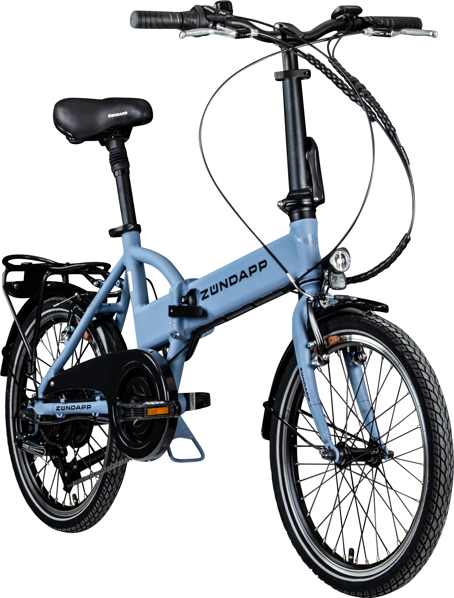 Zündapp Z101 20 Zoll Elektro Klapprad für Erwachsene 150 - 180 cm 6 Gang E Klappfahrrad E Bike Faltrad Pedelec StVZO hellblau