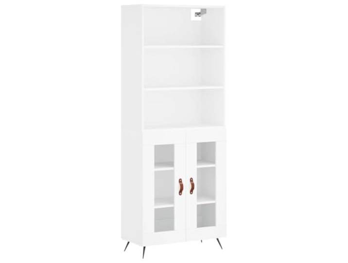 KGFHERENB Highboard Weiß 69,5x34x180 cm Schrank Holzwerkstoff Glas Metall Highboard in Weiß für Wohnzimmer und Esszimmer mit Türen, Glaselementen und stabilen Metallfüßen 69,5x34x180 cm
