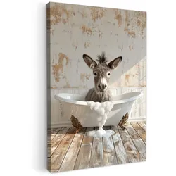 LEINWANDBILD Esel - Tiere - Badewanne - Schaumstoff Wanddeko Schlafzimmer 60x90 cm