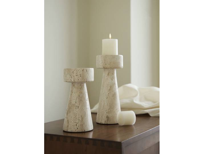 Bougeoir en marbre minimaliste pour la décoration intérieure, cône en pierre de travertin vintage, ci-après, porte-chandelier pour la fête de mariage, la salle à manger