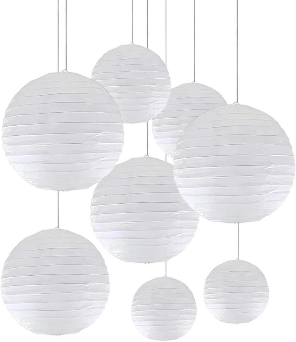 Set van 8 witte ronde papieren lantaarns decoratieve lampenkappen