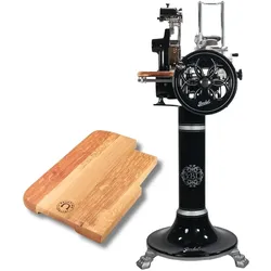 Berkel Volano B2 Schwungradmaschine in schwarz – Wunderschöne Aufschnittmaschine mit Standfuß + Fassholzbrett Unikat