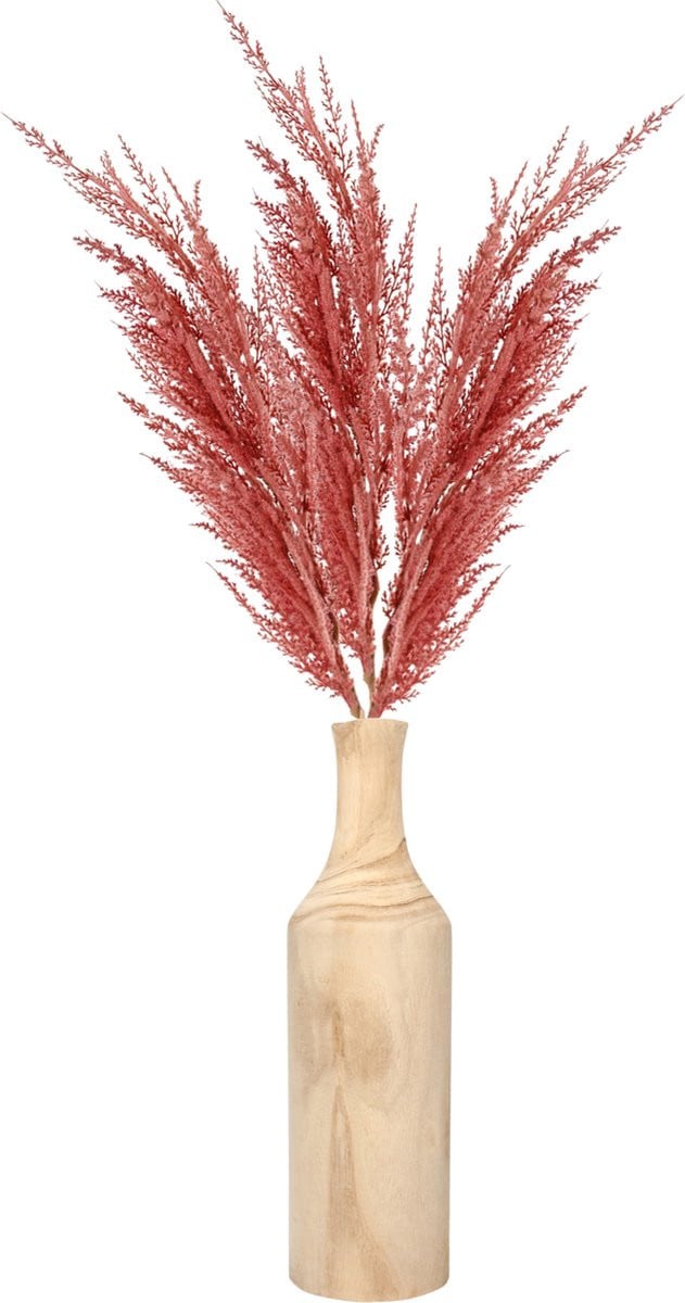 Bellatio decoratie pampasgras pluimen met houten vaas in oudroze - 100 cm