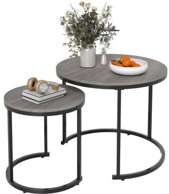Costway Set of 2 Modern Round Stacking Nesting Coffee Tables-Oak