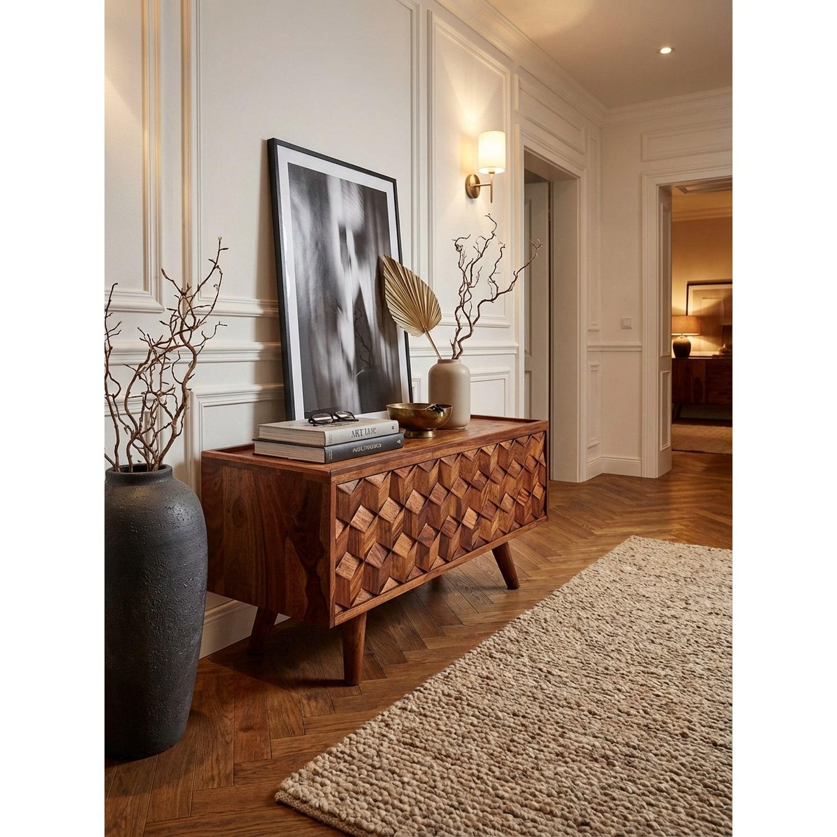 Lowboard Massivholz Modern Stil 92x44x35 cm mit Klapptür