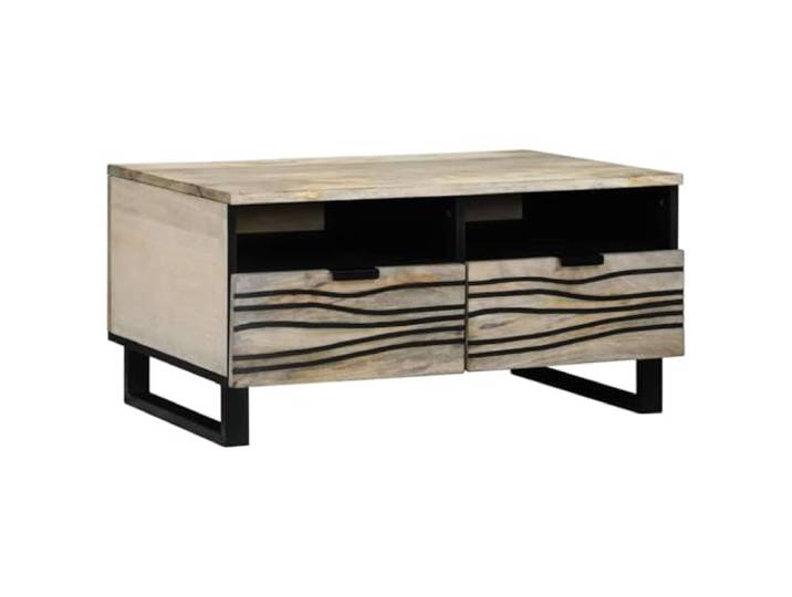 KUTYWEXFM Couchtisch Weiß 80x54x40 cm Holzwerkstoff Wohnzimmertisch Kompakter Wohnzimmertisch mit geschlossener Schublade, stilvoller Ablagefläche und stabilen kegelförmigen Beinen.