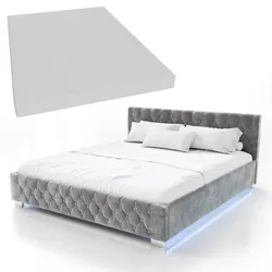 Juskys Polsterbett Nizza 180x200 cm – Matratze, Stauraum & LEDs - Samtbezug mit Steppung - Grau