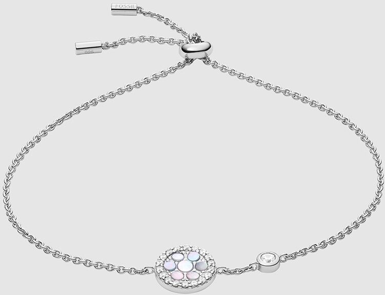 Fossil Pulsera de cadena de mujer de secciones sterling de plata de ley con nácar. Plateado