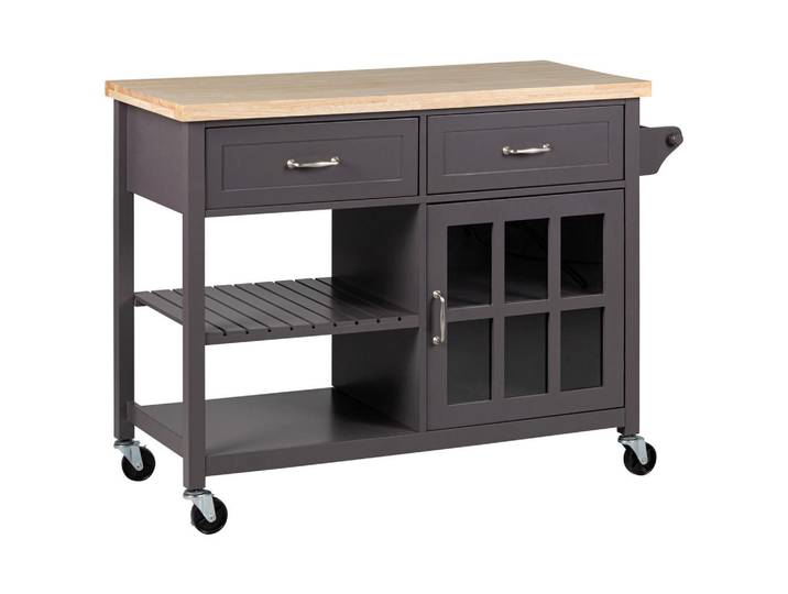 Livetastic Servierwagen, Grau, Naturfarben, Holz, Glas, Holzwerkstoff, Kiefer, Kautschukholz, massiv, 2 Schublade(n) Schubladen, rechteckig, 117x86x48 cm, Esszimmer, Barmöbel, Barwagen