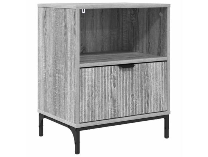 hliofuir Nachttisch Grau Sonoma 49x36x61 cm Beistelltisch Schublade Kompakter Bettisch fürs Schlafzimmer mit Fach und Stahlbeinen für geordnete Utensilien auf schlanker Grundfläche.