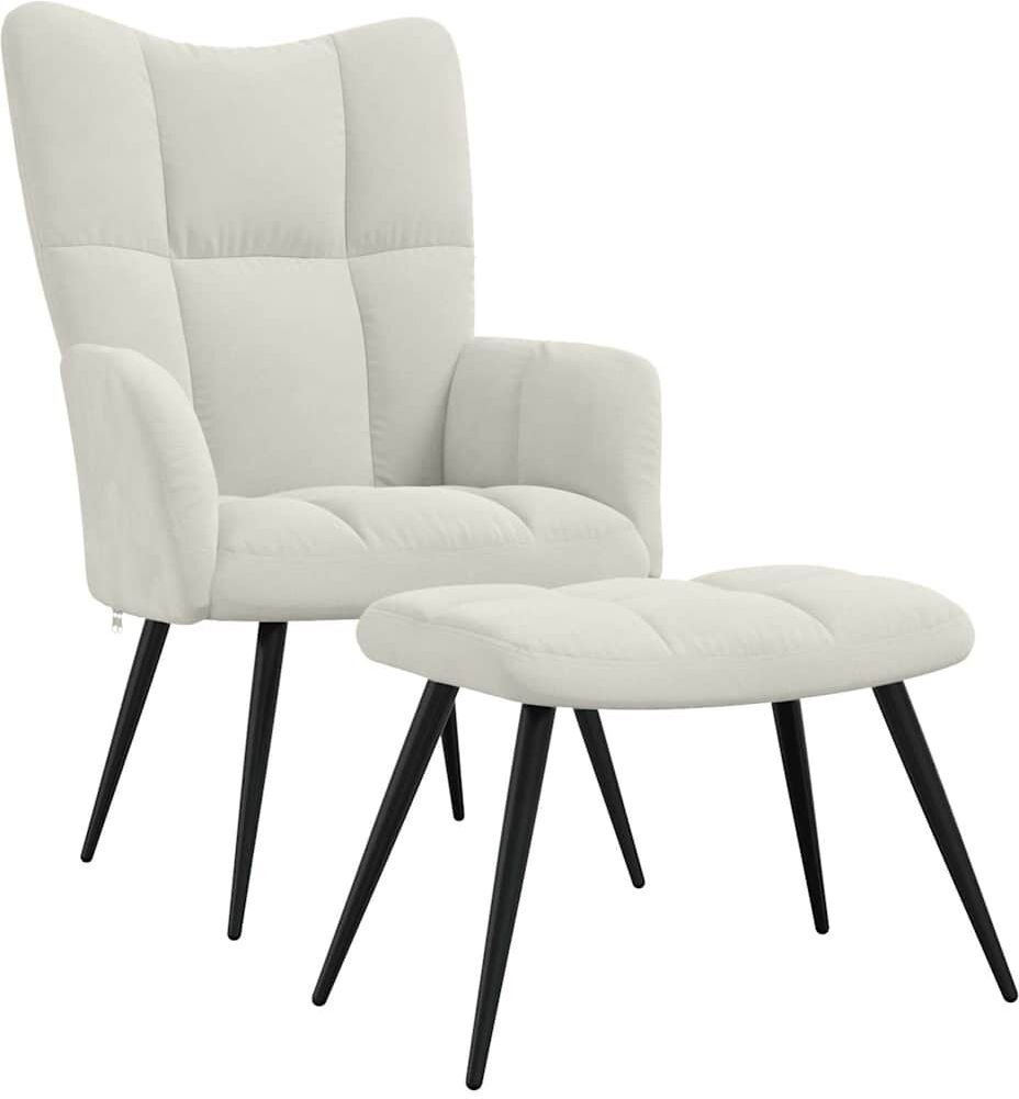 vidaXL Chaise de relaxation avec tabouret Blanc crème Velours
