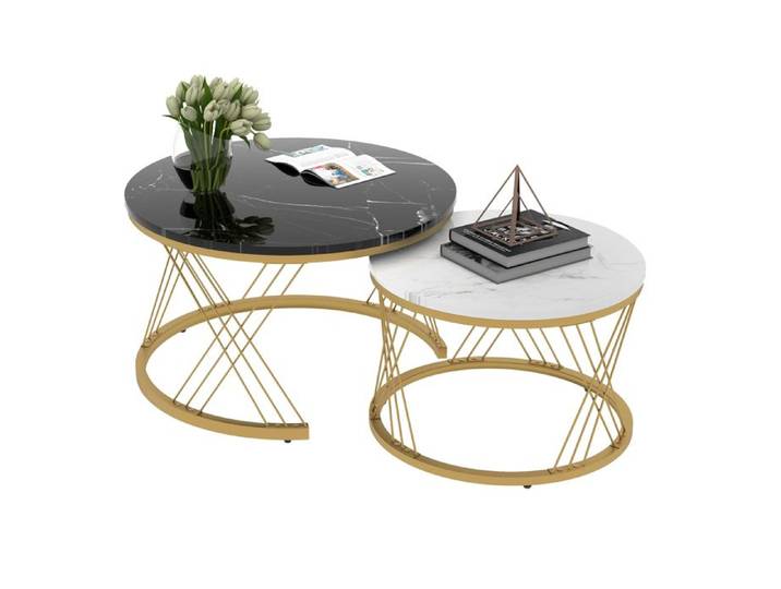 Table basse gigogne moderne - DRIPEX - Rond - Noir - Brillant
