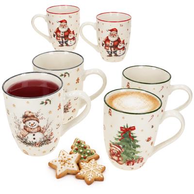6er Set Navidad Kaffeebecher 340ml Grau Grün Rot Weihnachten Tee Tasse Glühwein