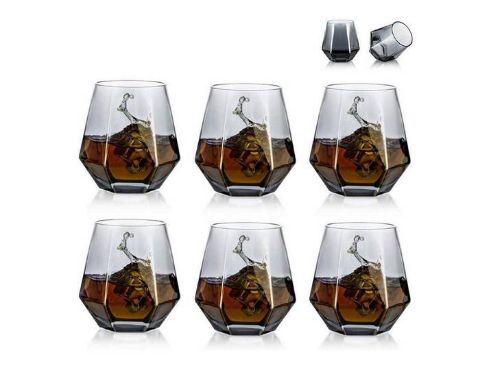 LuxusKollektion Whiskyglas Whiskyglas Diamond Scotchglas 300 ml Tumbler Bourbon Rum Rauchgrau 6, Glas