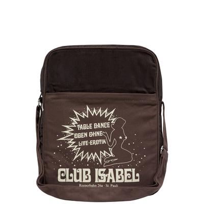 Schultertasche LOGOSHIRT "Club Isabel", Damen, Gr. B/H/T: 12cm x 35cm x 30cm, braun (braun, beige), Baumwolle, bedruckt, mehrfarbig, Taschen Schultertasche, mit hochwertigem Frontdruck